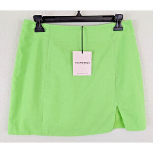 New Glamorous sz US 6 Mini Skirt bright green lined no stretch short women 2417